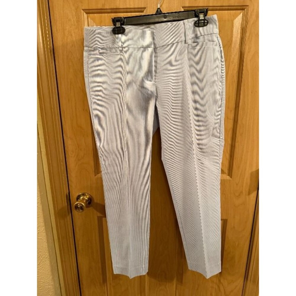 LOFT The Riviera Slim Dress Pants Women's 8 Gray Pinstripe Mid Rise Tapered, EUC
